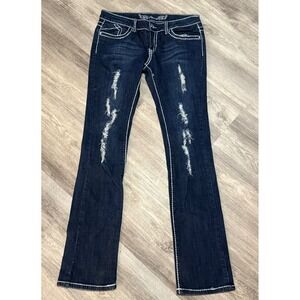 Parro Womens Size 11 Dark Wash Distressed‎ Bootcut Jeans Rhinestone Embellished